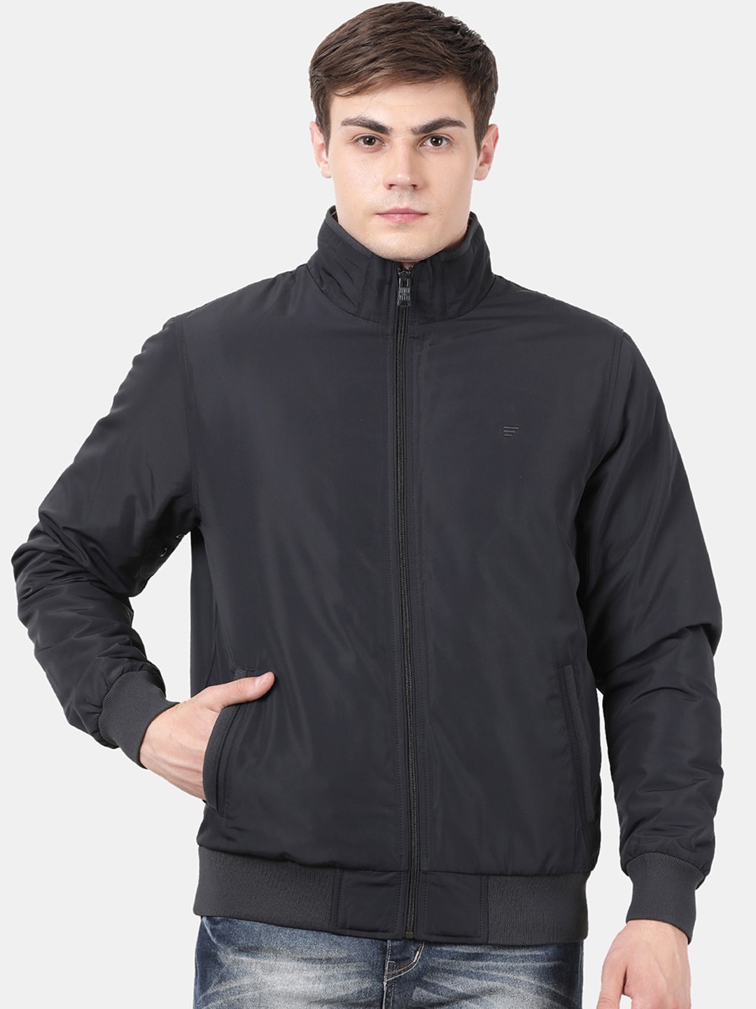 

t-base Men Navy Blue Windcheater Bomber Jacket