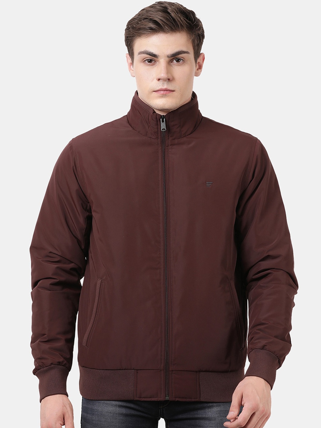 

t-base Men Maroon Windcheater Bomber Jacket