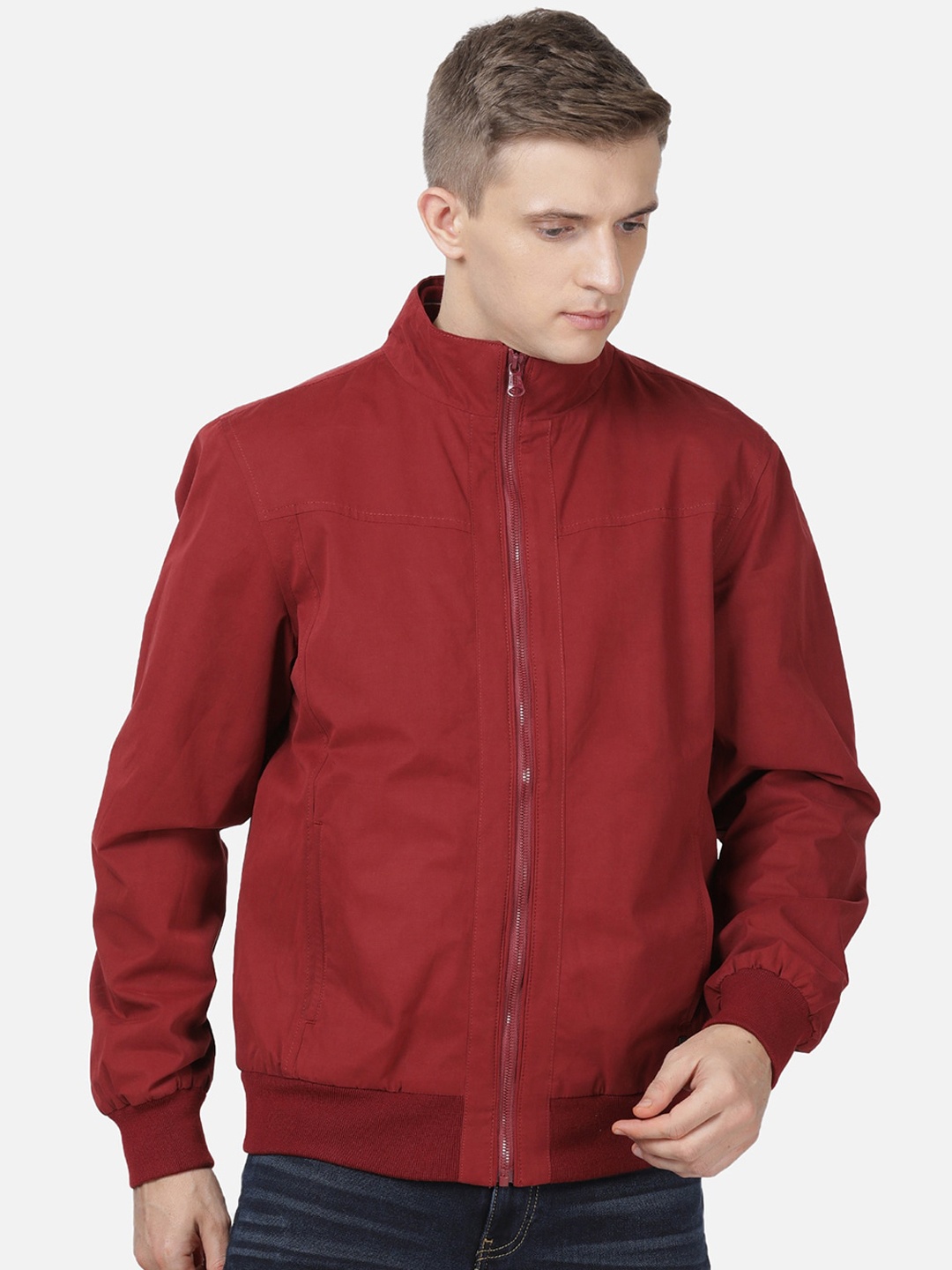 

t-base Men Maroon Windcheater Bomber Jacket