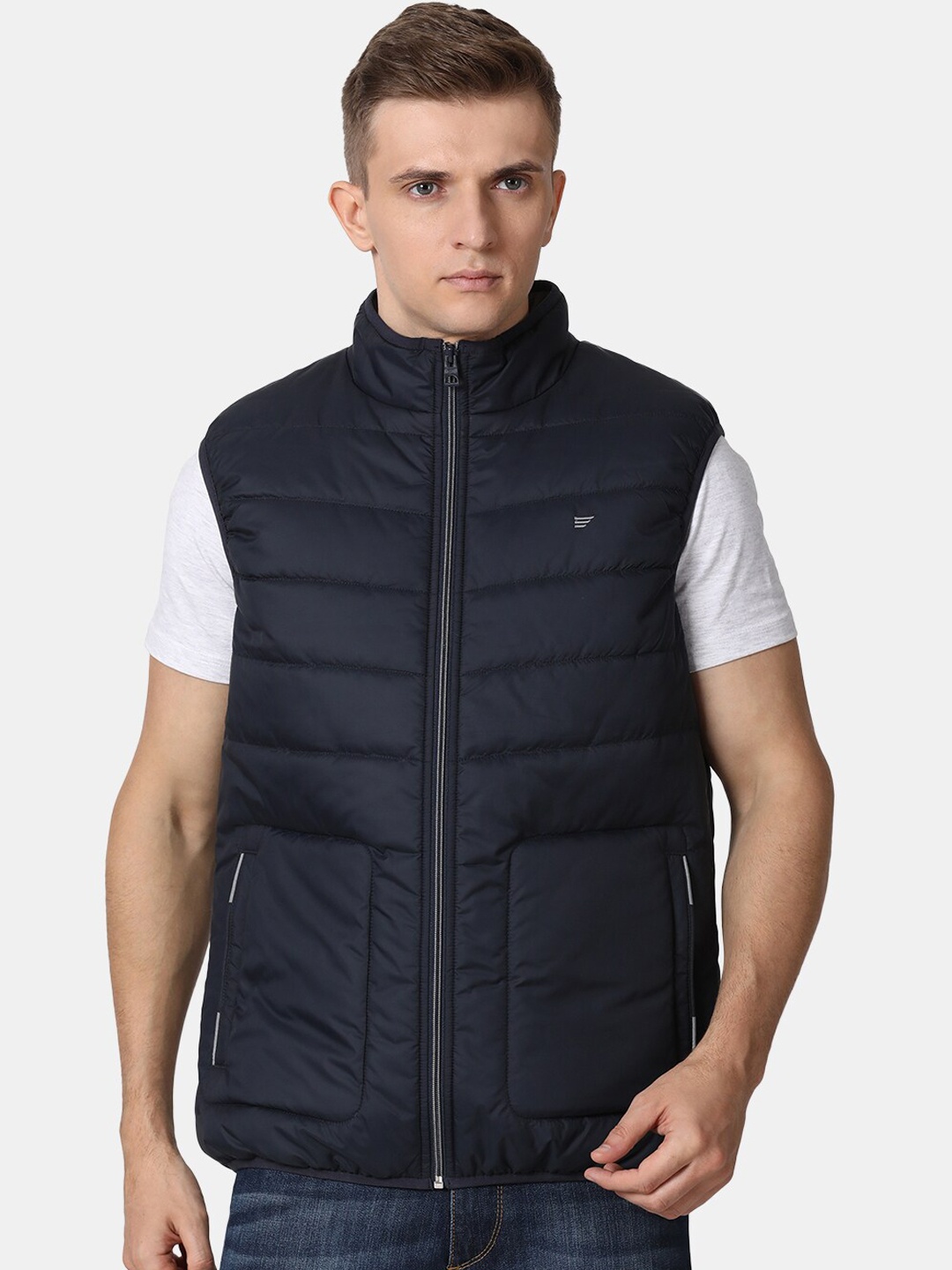 

t-base Men Navy Blue Windcheater Puffer Jacket