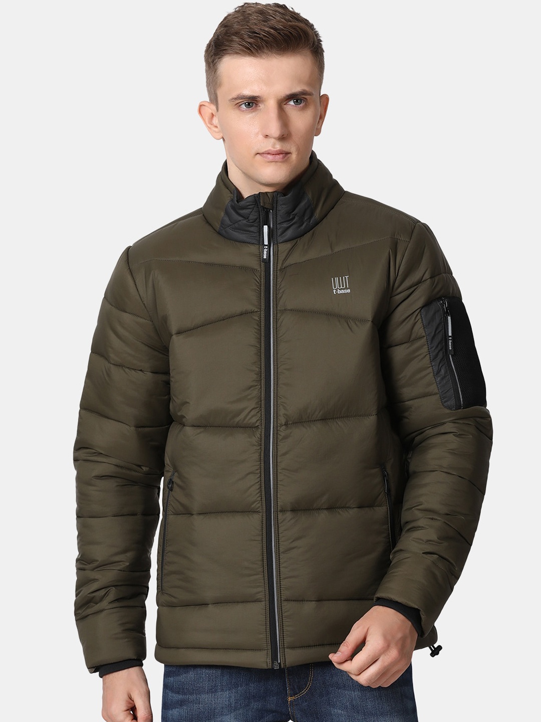 

t-base Men Olive Green Windcheater Padded Jacket