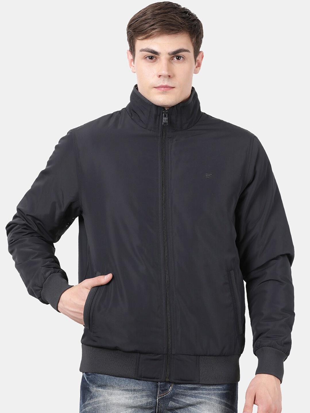 

t-base Men Navy Blue Windcheater Bomber Jacket