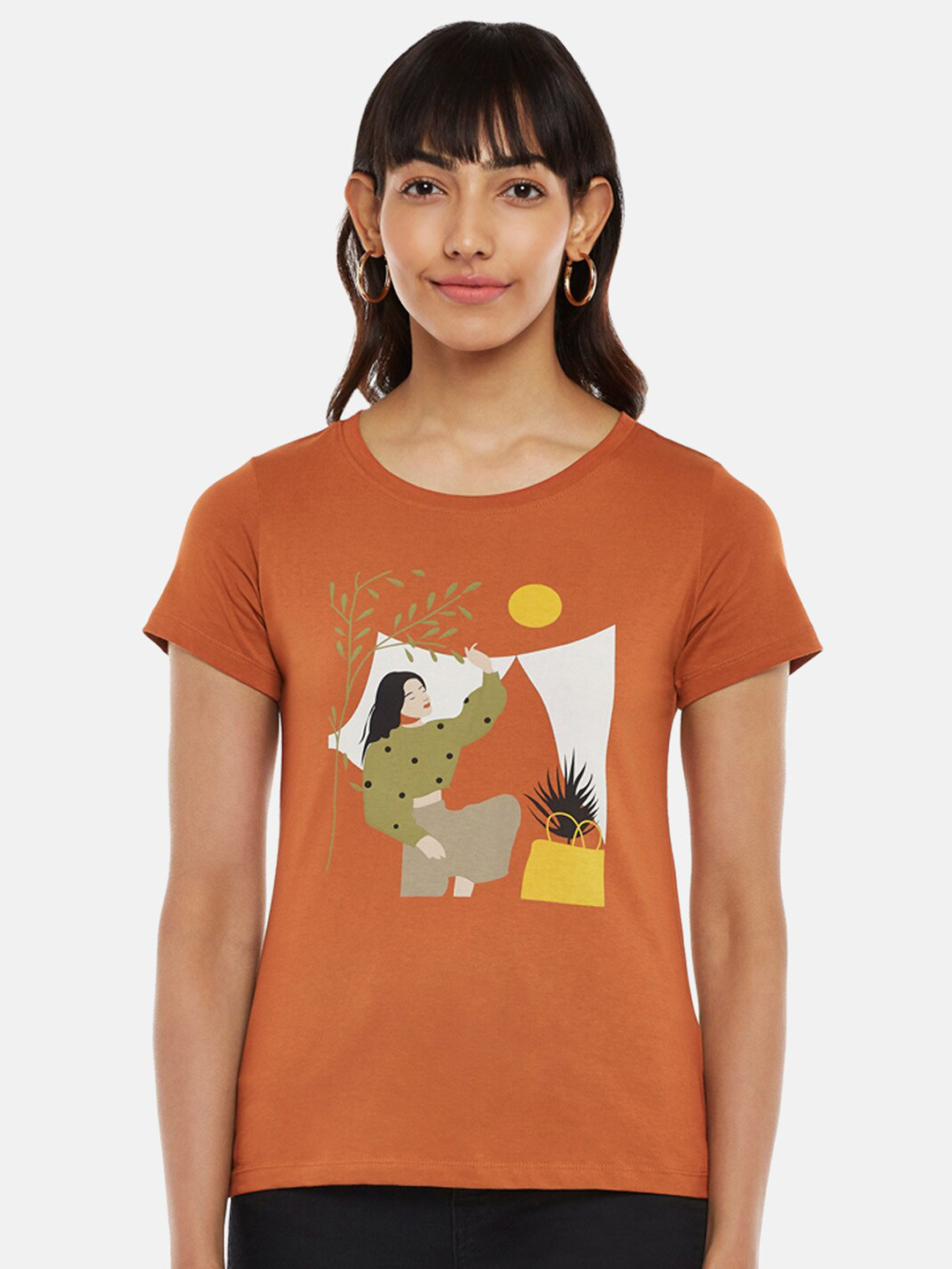 

Honey by Pantaloons Women Rust & orange Printed T-shirt