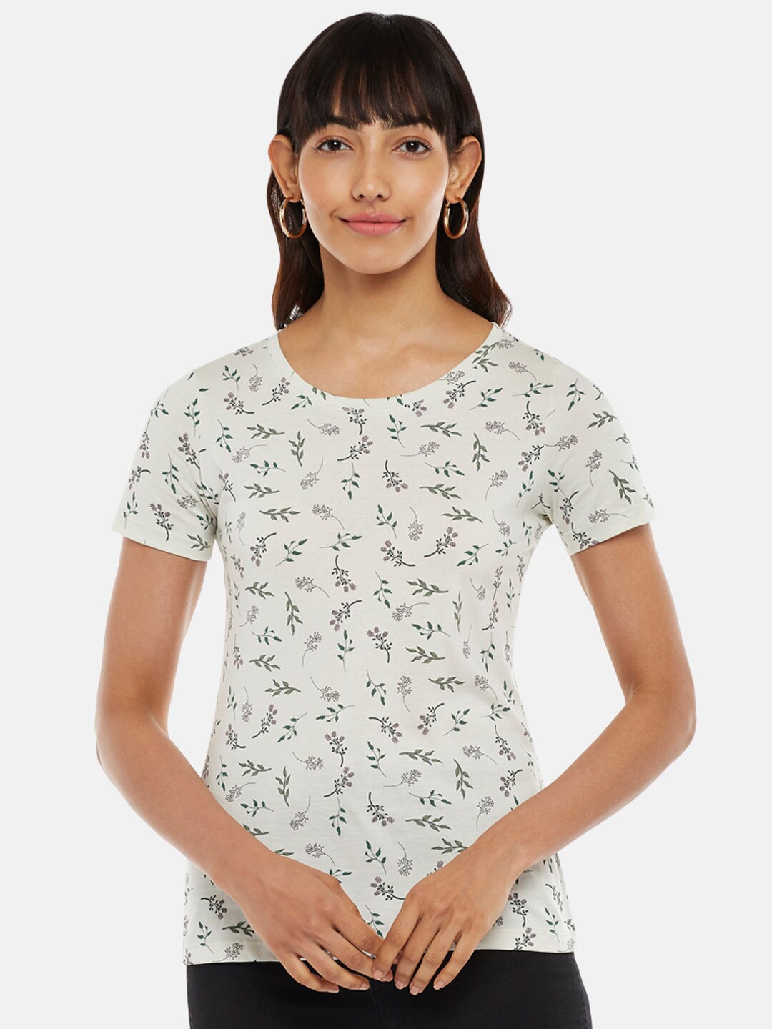 

Honey by Pantaloons Women Green & light silver Printed T-shirt