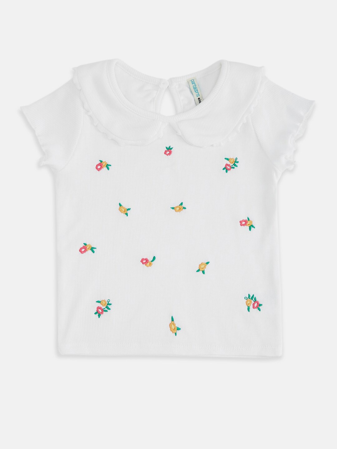 

Pantaloons Baby White & Yellow Floral Embroidered Peter Pan Collar Top