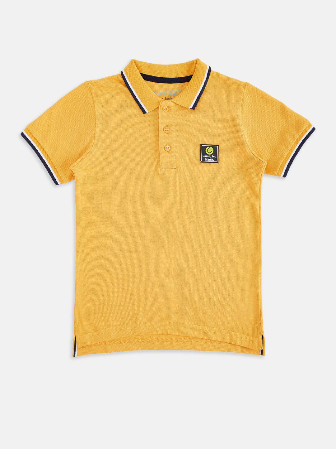 

Pantaloons Junior Boys Mustard Yellow Polo Collar Applique T-shirt