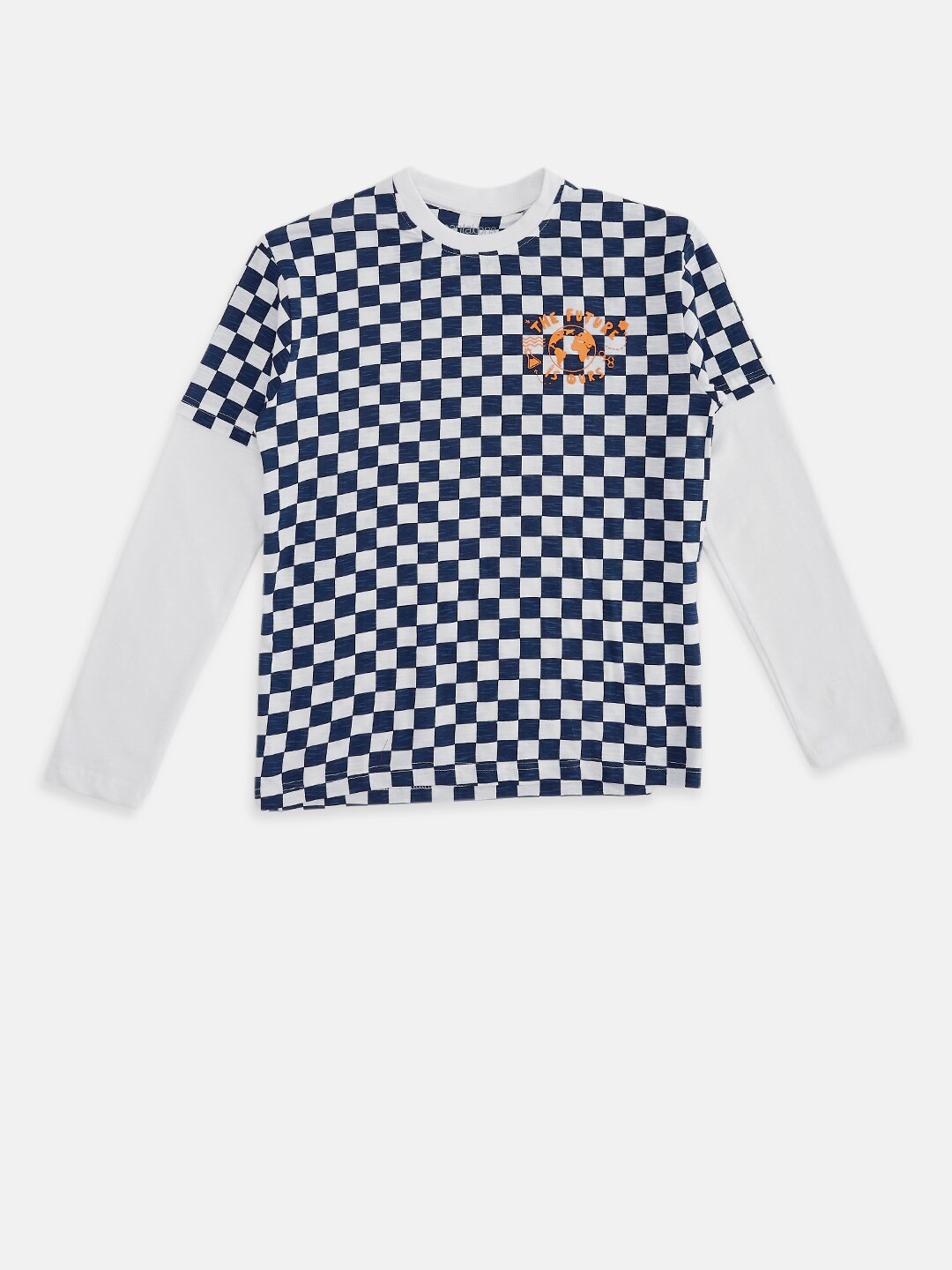 

Pantaloons Junior Boys White & medieval blue Checked T-shirt