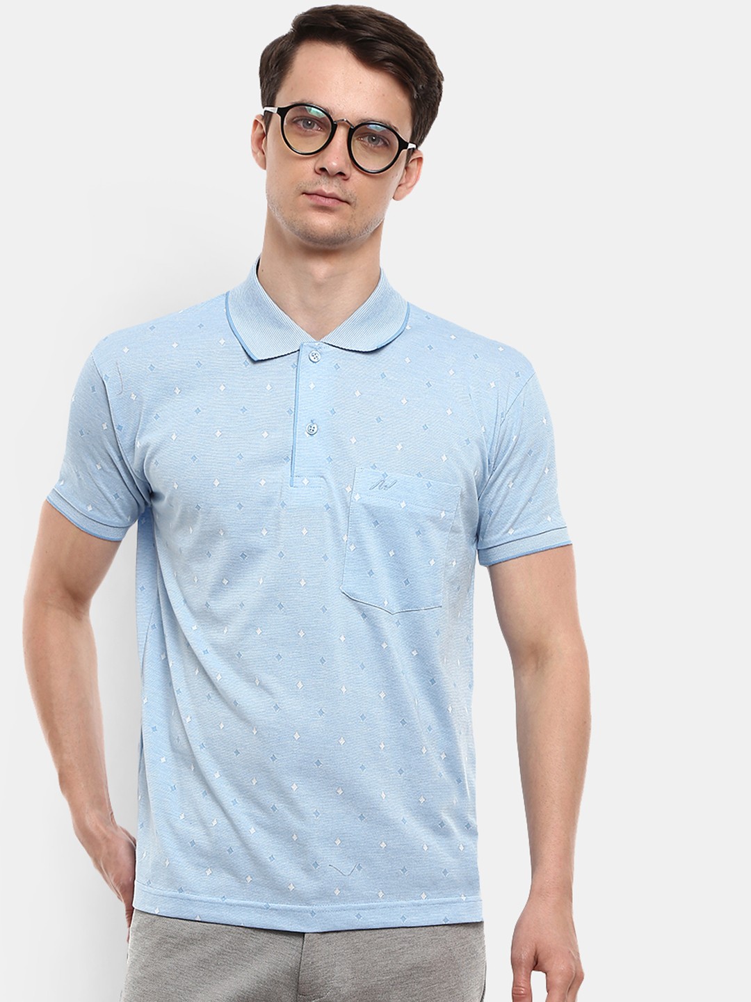 

V-Mart Men Blue Poly Cotton Single Jersey Polo Collar T-Shirt