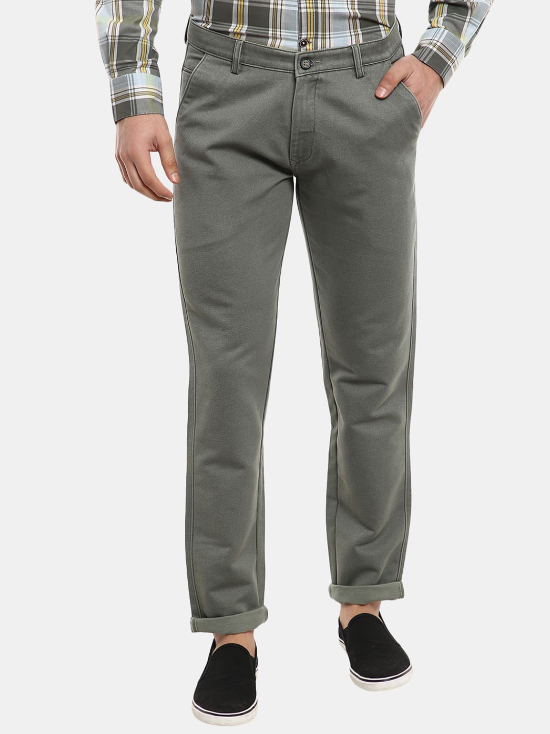 

V-Mart Men Olive Green Regular Fit Solid Cotton Trousers