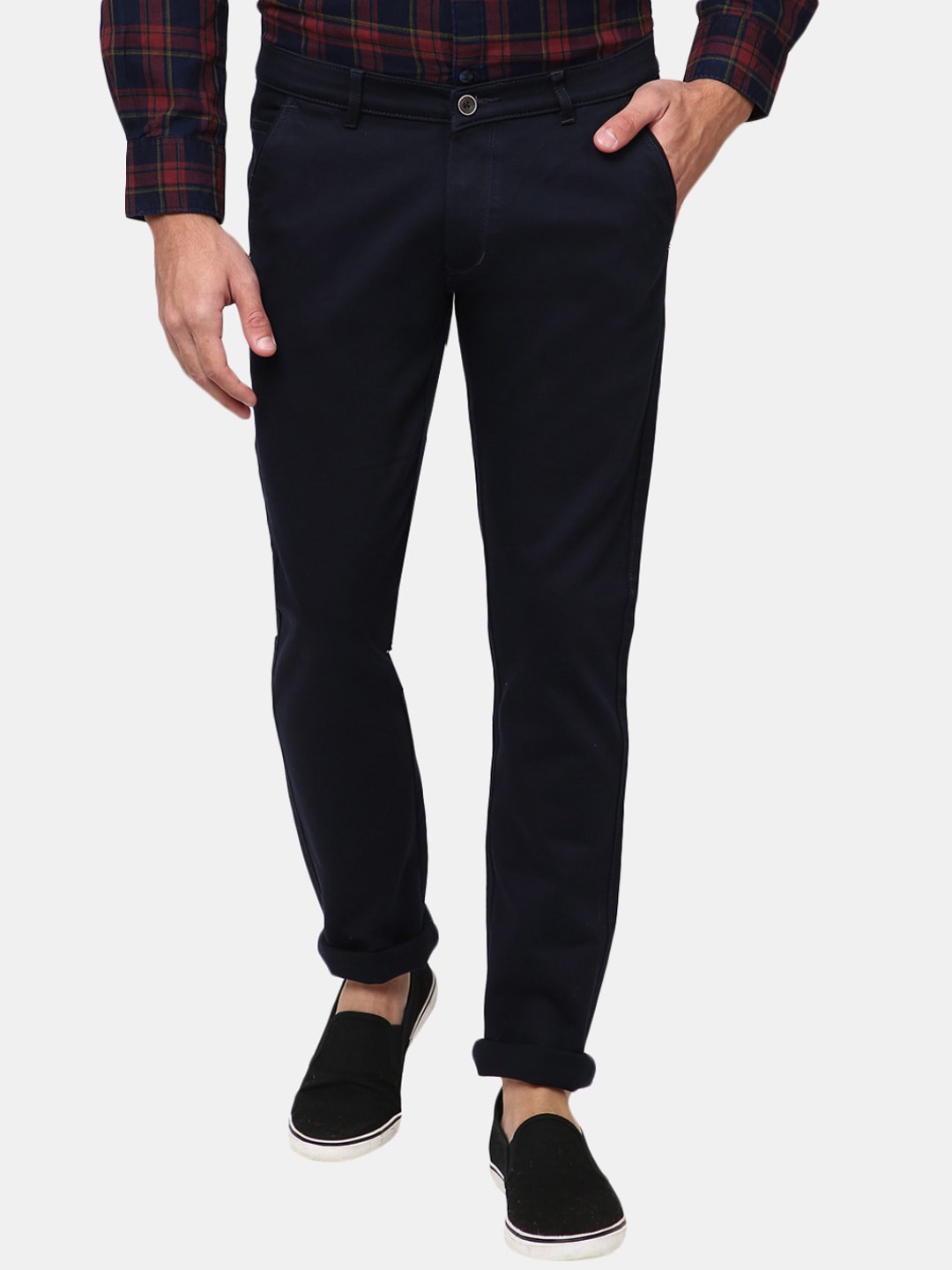 

V-Mart Men Navy Blue Dobby Cotton Trouser