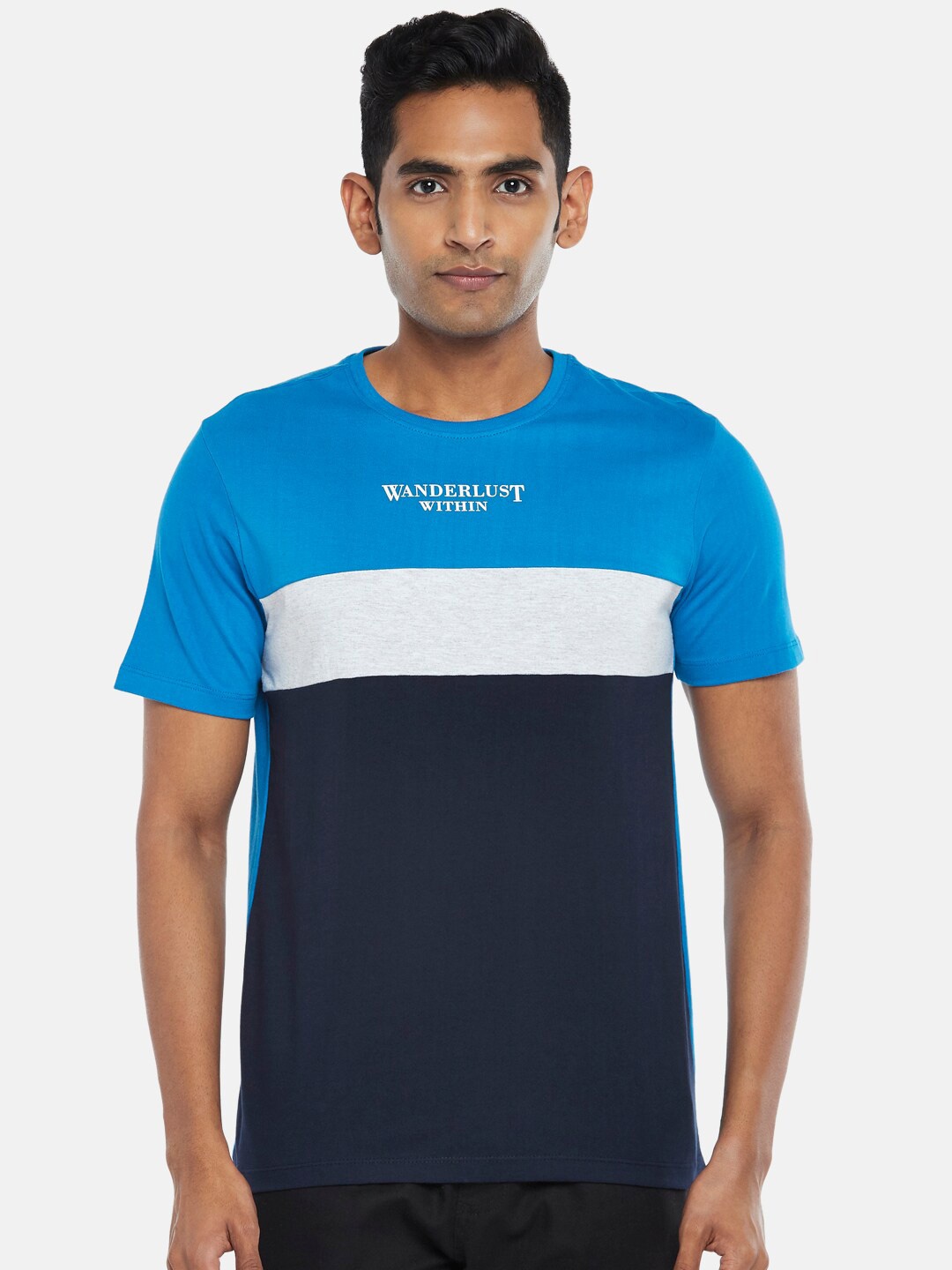 

Urban Ranger by pantaloons Men Blue Colourblocked Slim Fit T-shirt