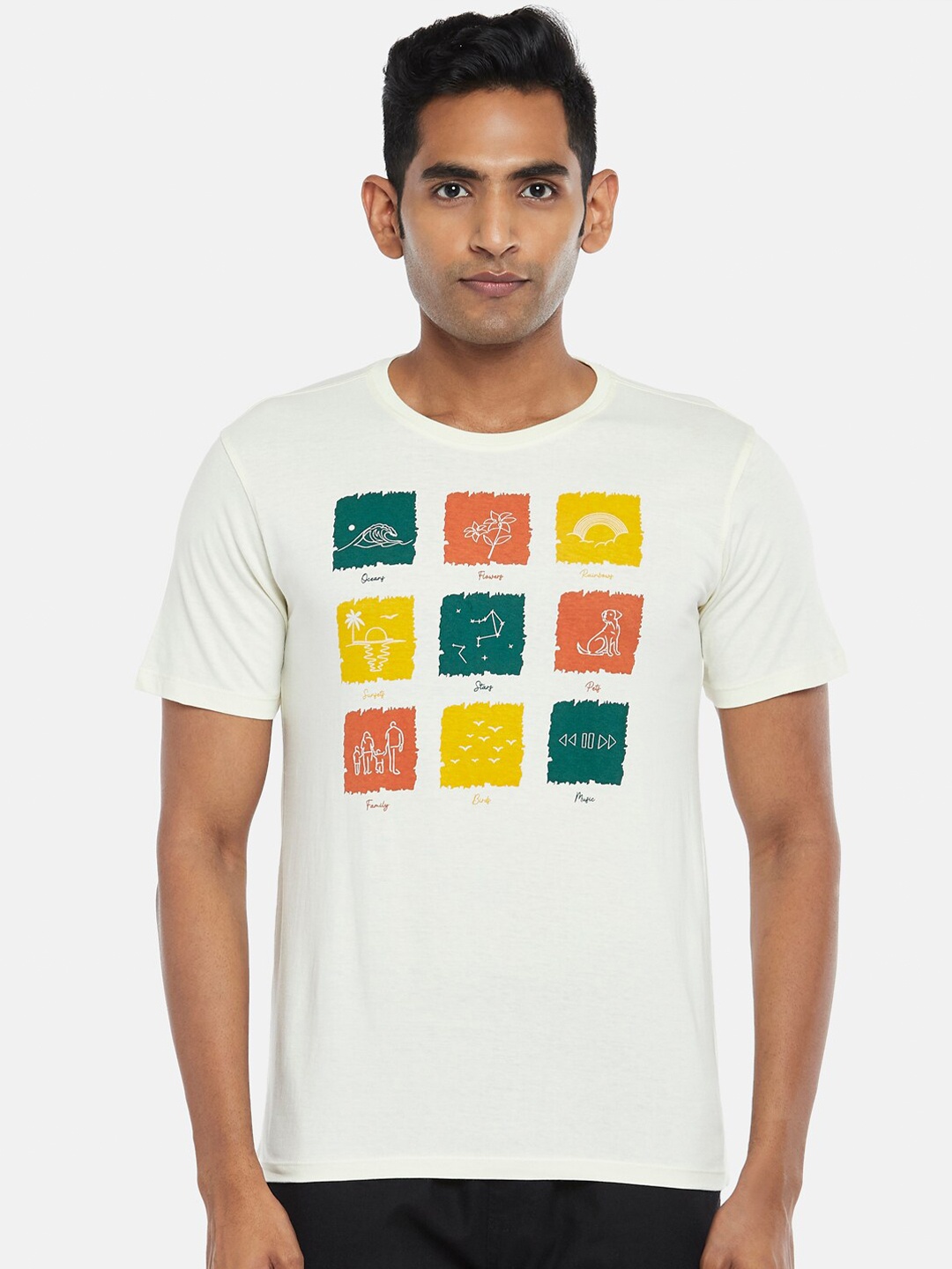 

Urban Ranger by pantaloons Men Off White Printed Slim Fit T-shirt