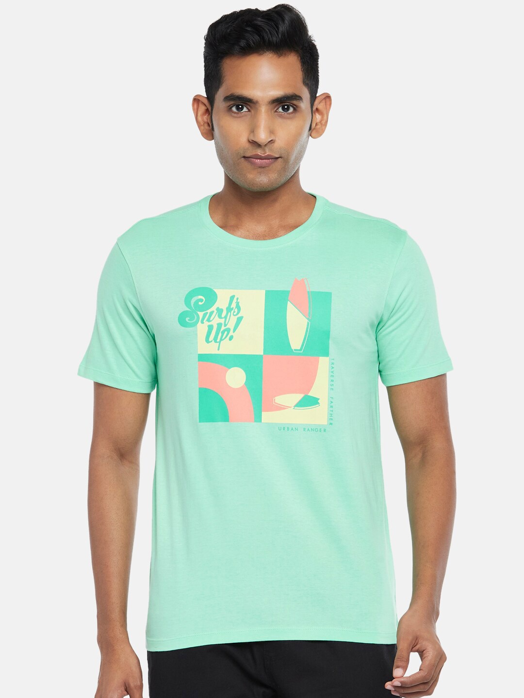 

Urban Ranger by pantaloons Men Green Printed Slim Fit T-shirt