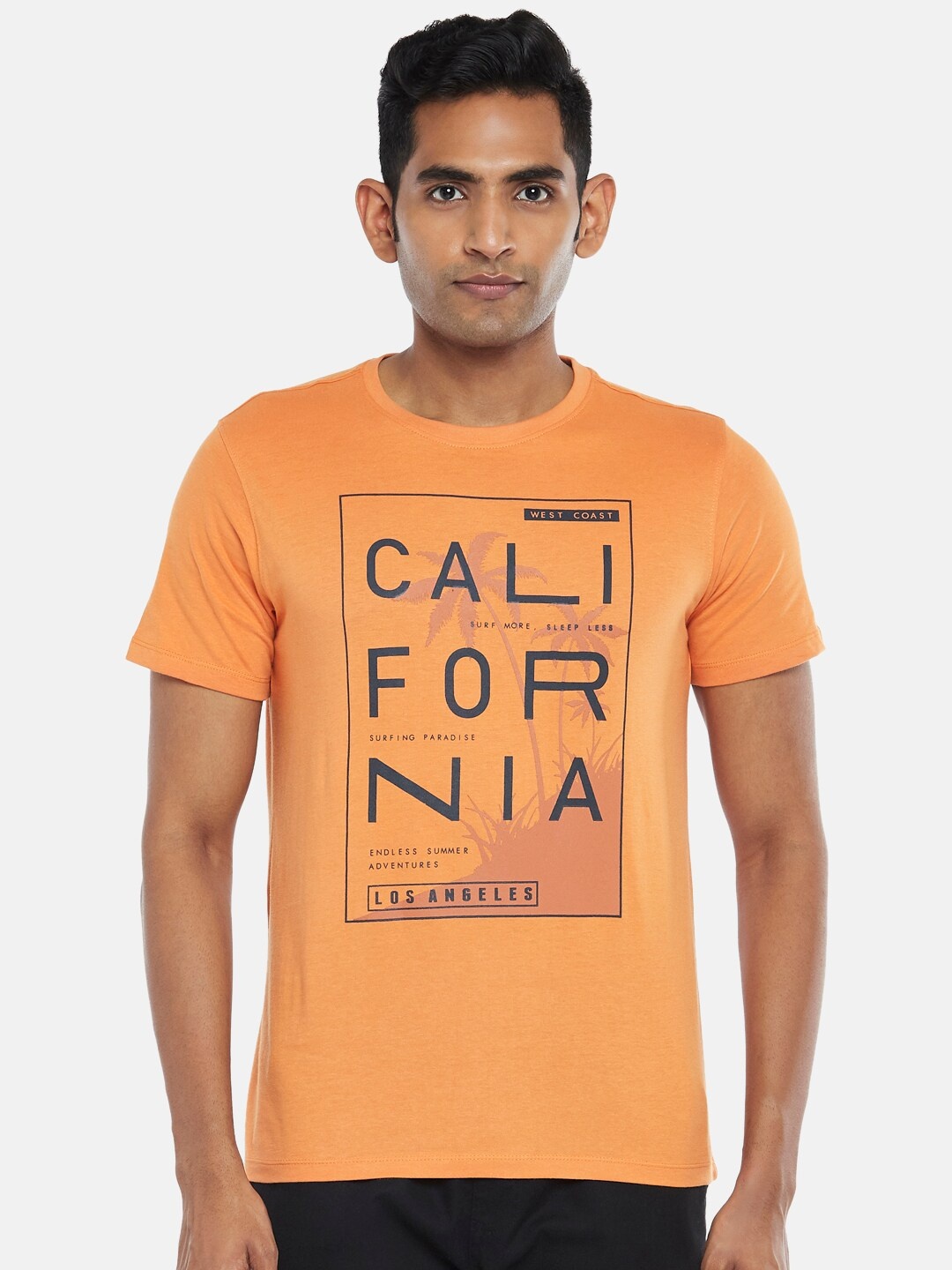 

Urban Ranger by pantaloons Men Orange Typography Printed Slim Fit T-shirt