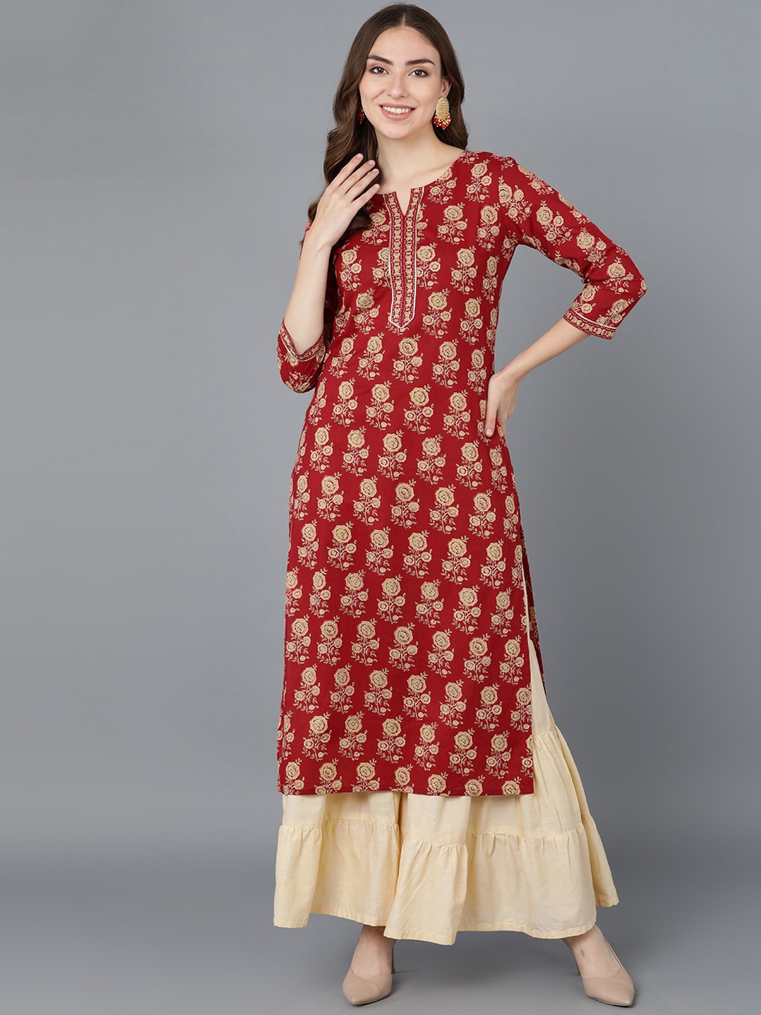 

AHIKA Women Maroon Floral Printed Kurta