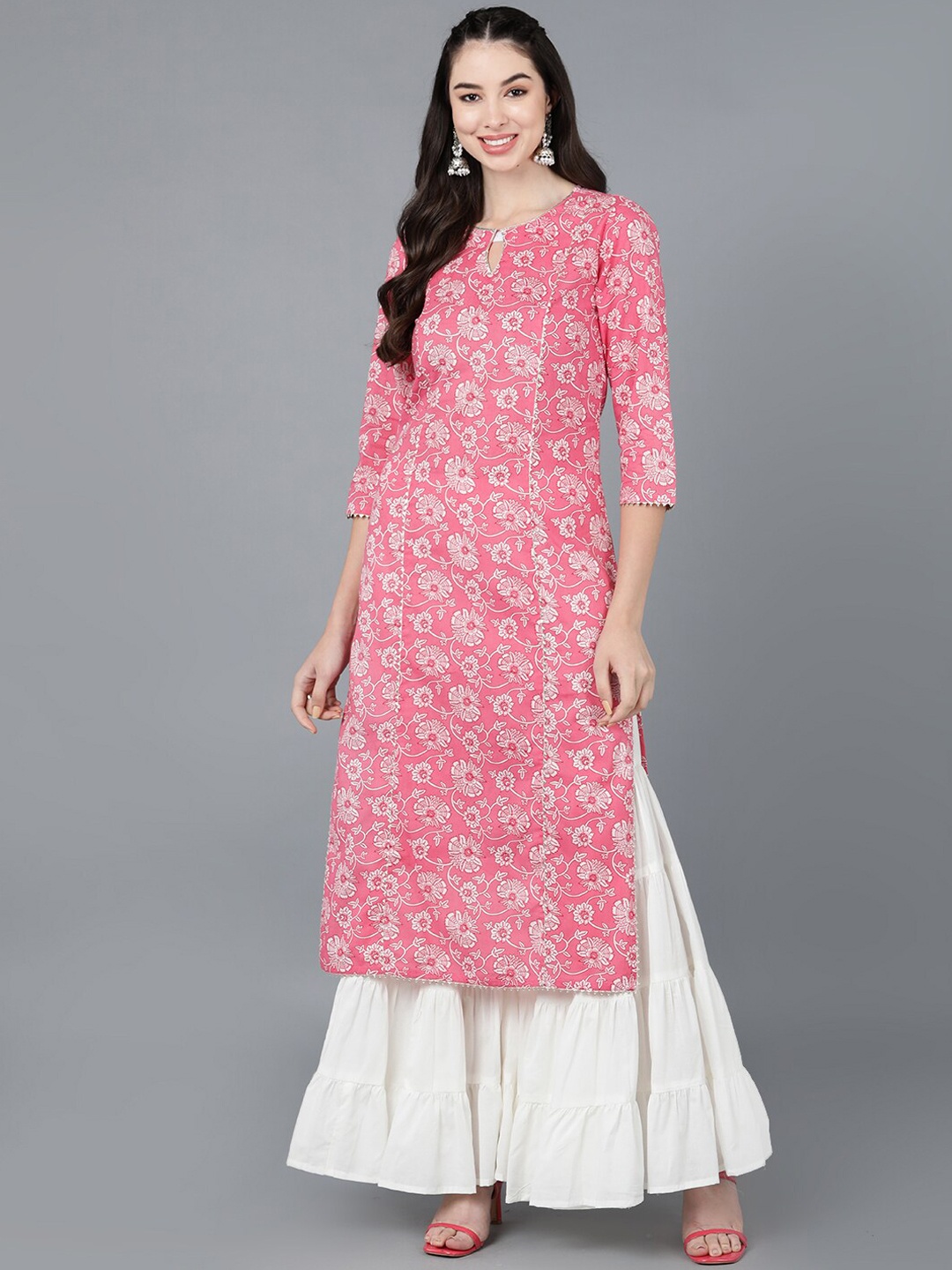 

AHIKA Women Pink Floral Printed Kurta