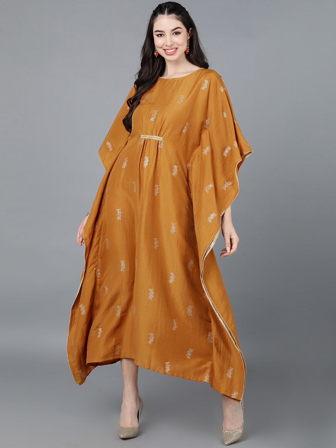 

AHIKA Women Mustard Yellow Flared Sleeves Kaftan Kurta