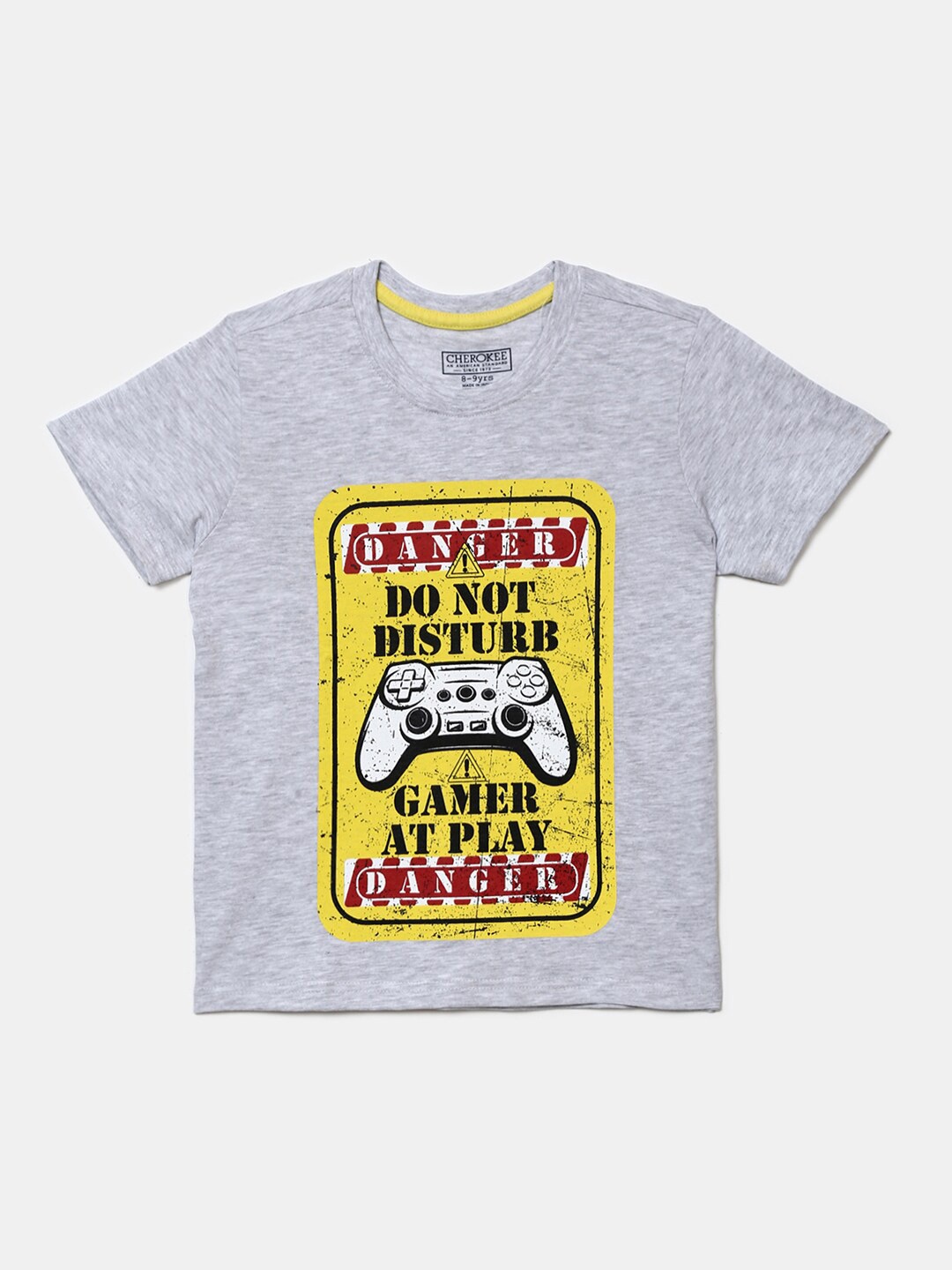 

Cherokee Boys Grey Typography Printed Applique T-shirt, Grey melange