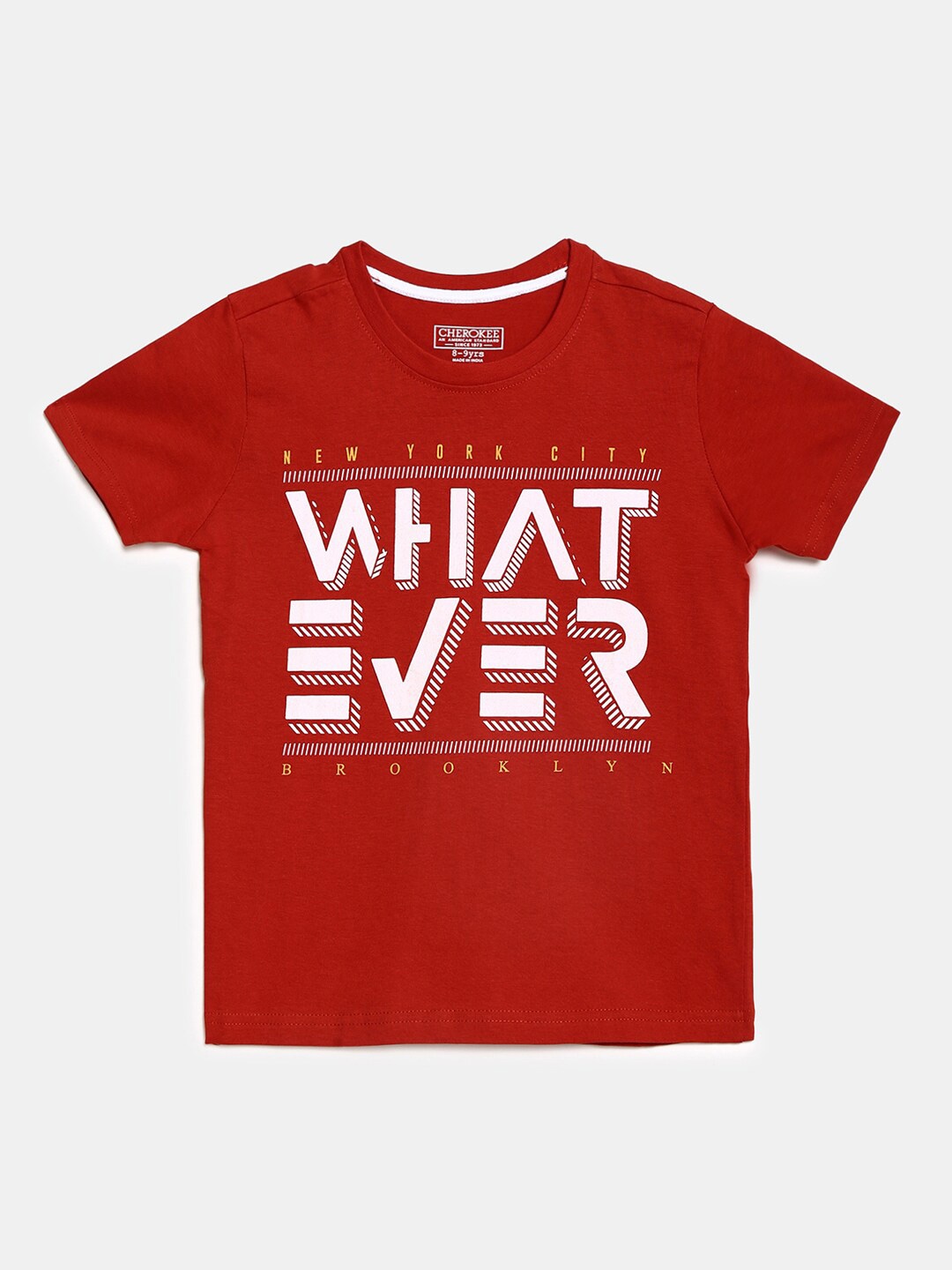 

Cherokee Boys Red Cotton Typography Printed Applique T-shirt