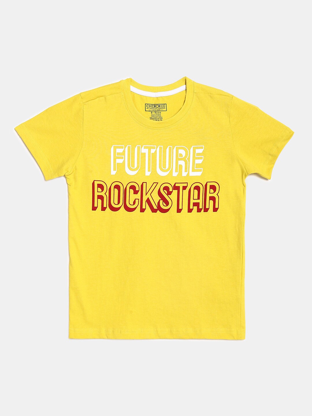 

Cherokee Boys Yellow & gargoyle gas Typography Printed T-shirt