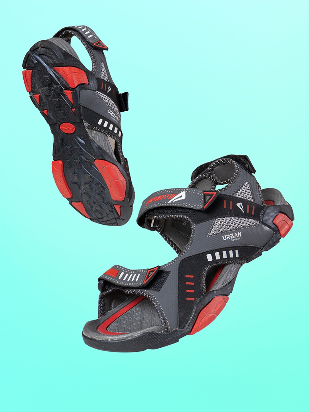 

IMPAKTO Men Grey & Red Patterned Sports Sandals