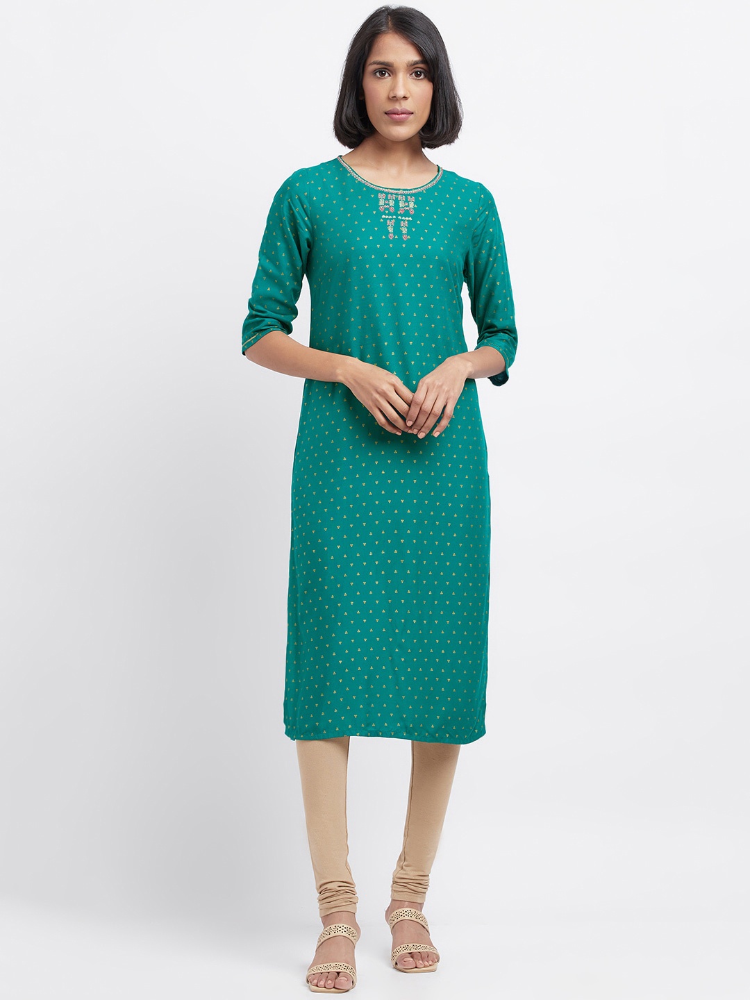 

W Women Green Ethnic Motifs Thread Work Kurta