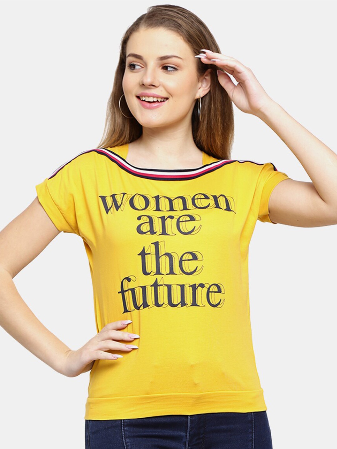 

V-Mart Women Yellow Typography Printed T-shirt