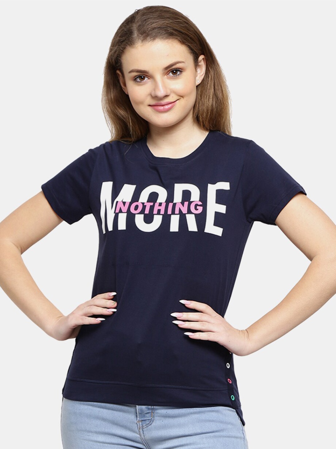 

V-Mart Women Navy Blue Printed T-shirt