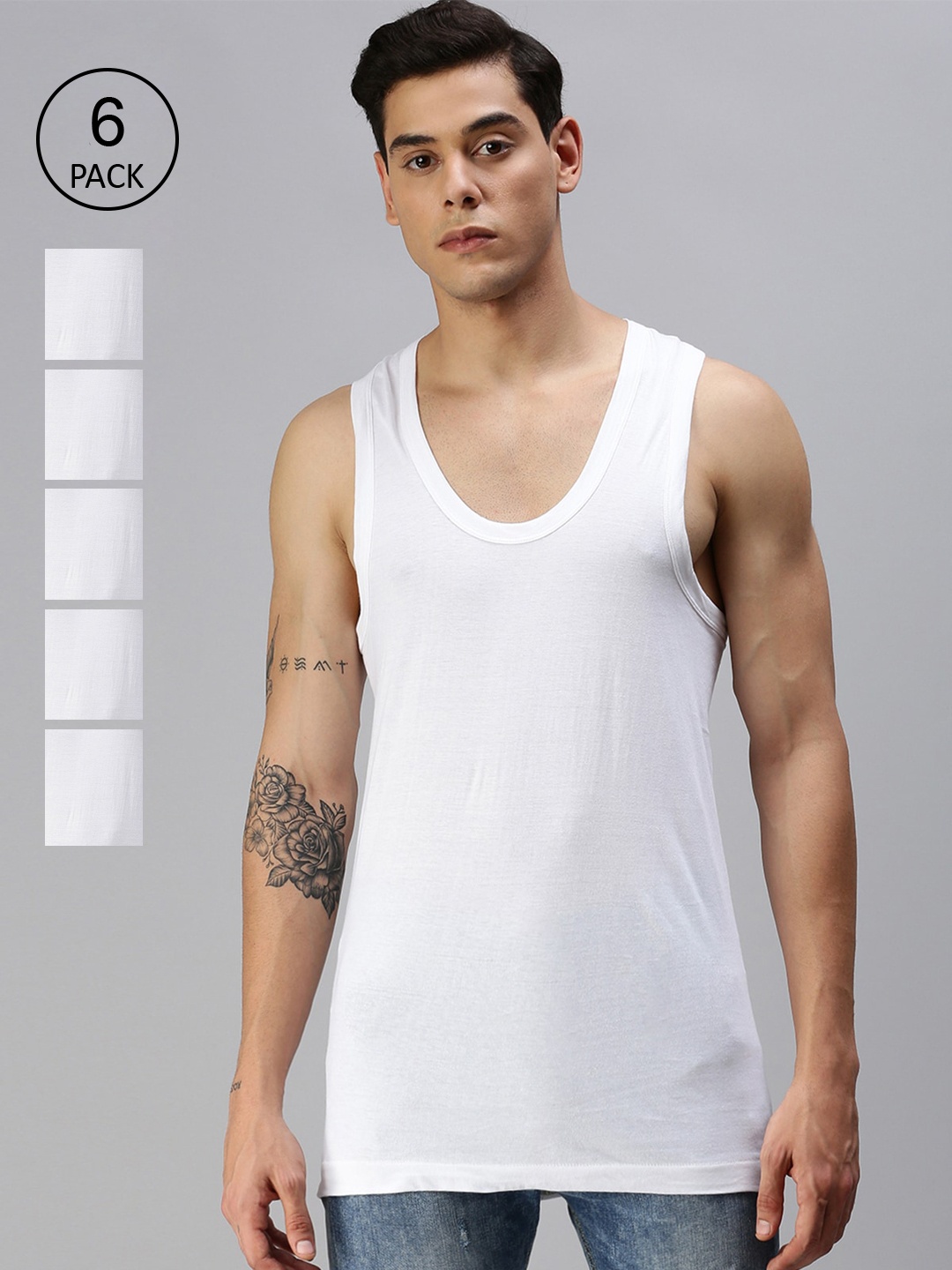 

ONN Men Pack of 6 White Solid Innerwear Vests