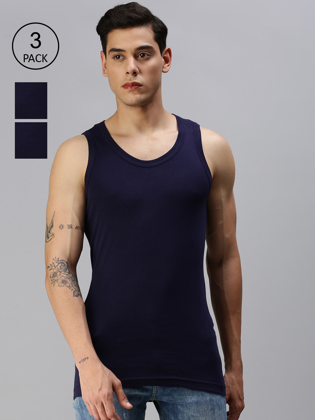 

ONN Men Set of 3 Navy Blue Solid Innerwear Vests ONN_131_NB_3PC