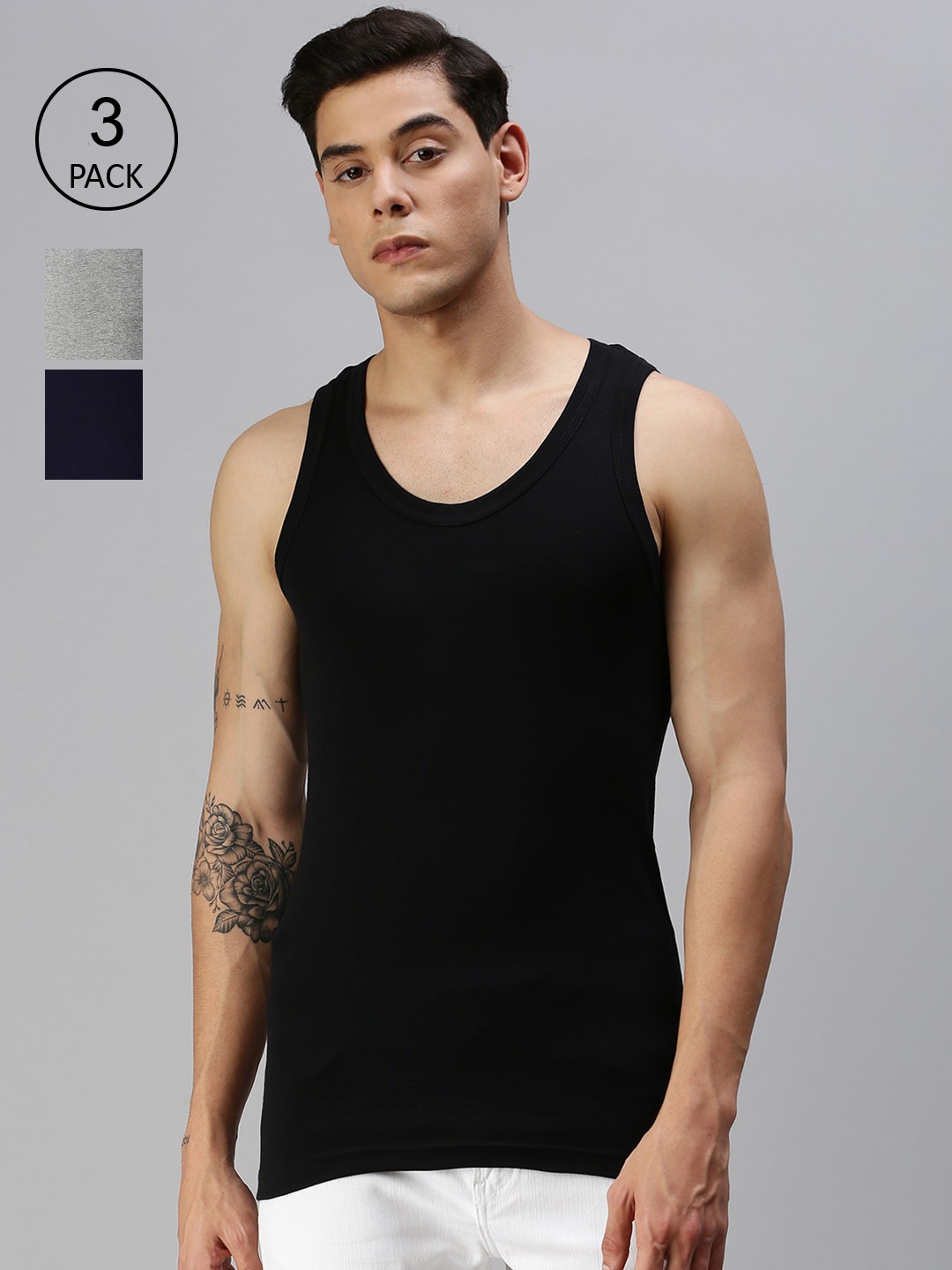 

ONN Men Pack of 3 Basic Innerwear Vests ONN_131_BM_GM_NB_XS_3PC, Black
