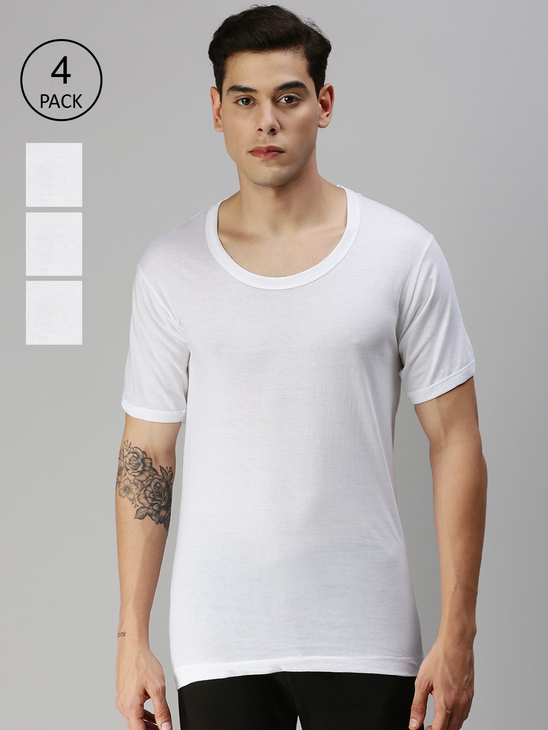 

ONN Men White Set of 4 Cotton Undershirt