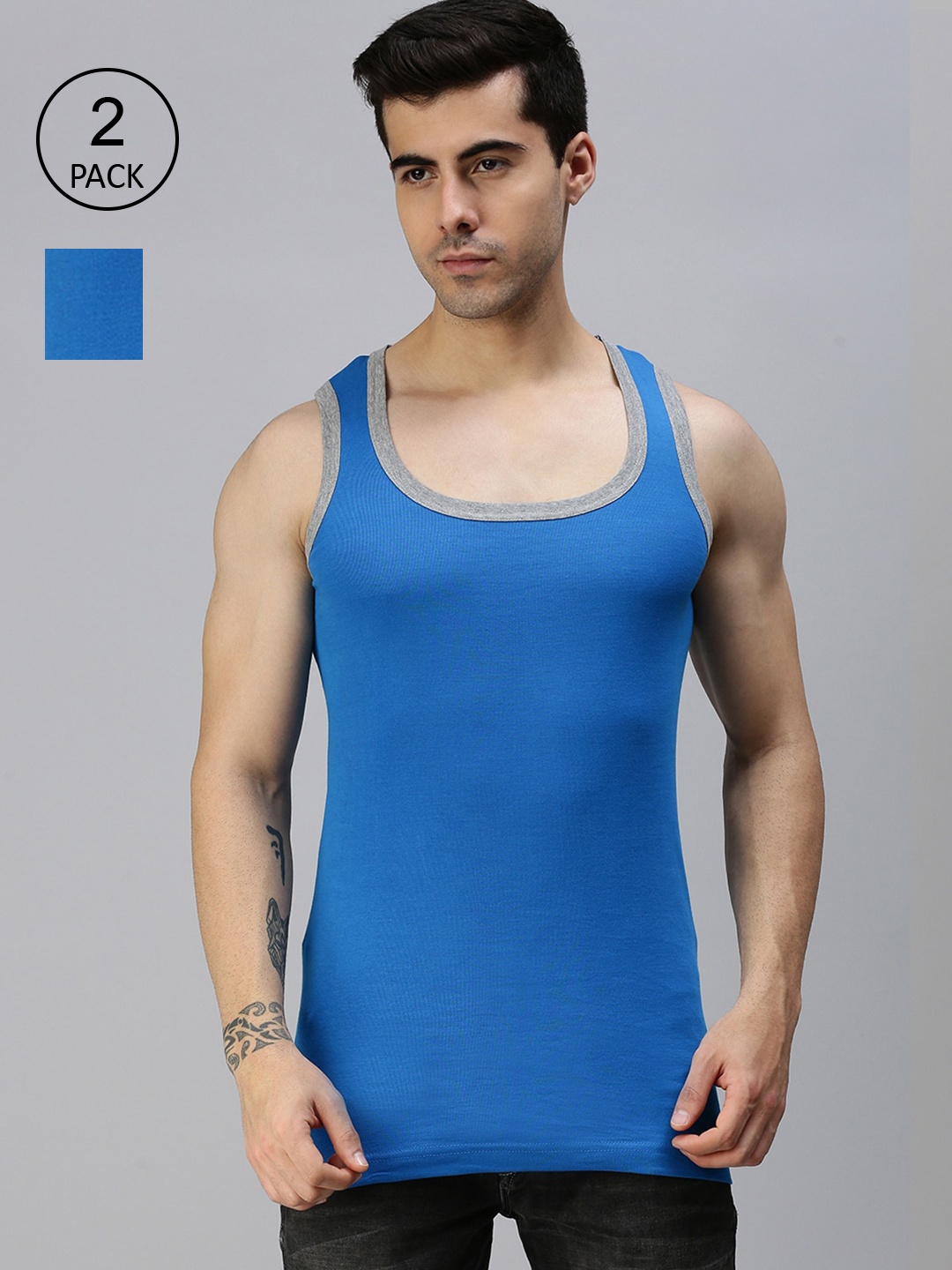 

ONN Men Blue Solid Pure Premium Cotton Undershirt Pack Of 2