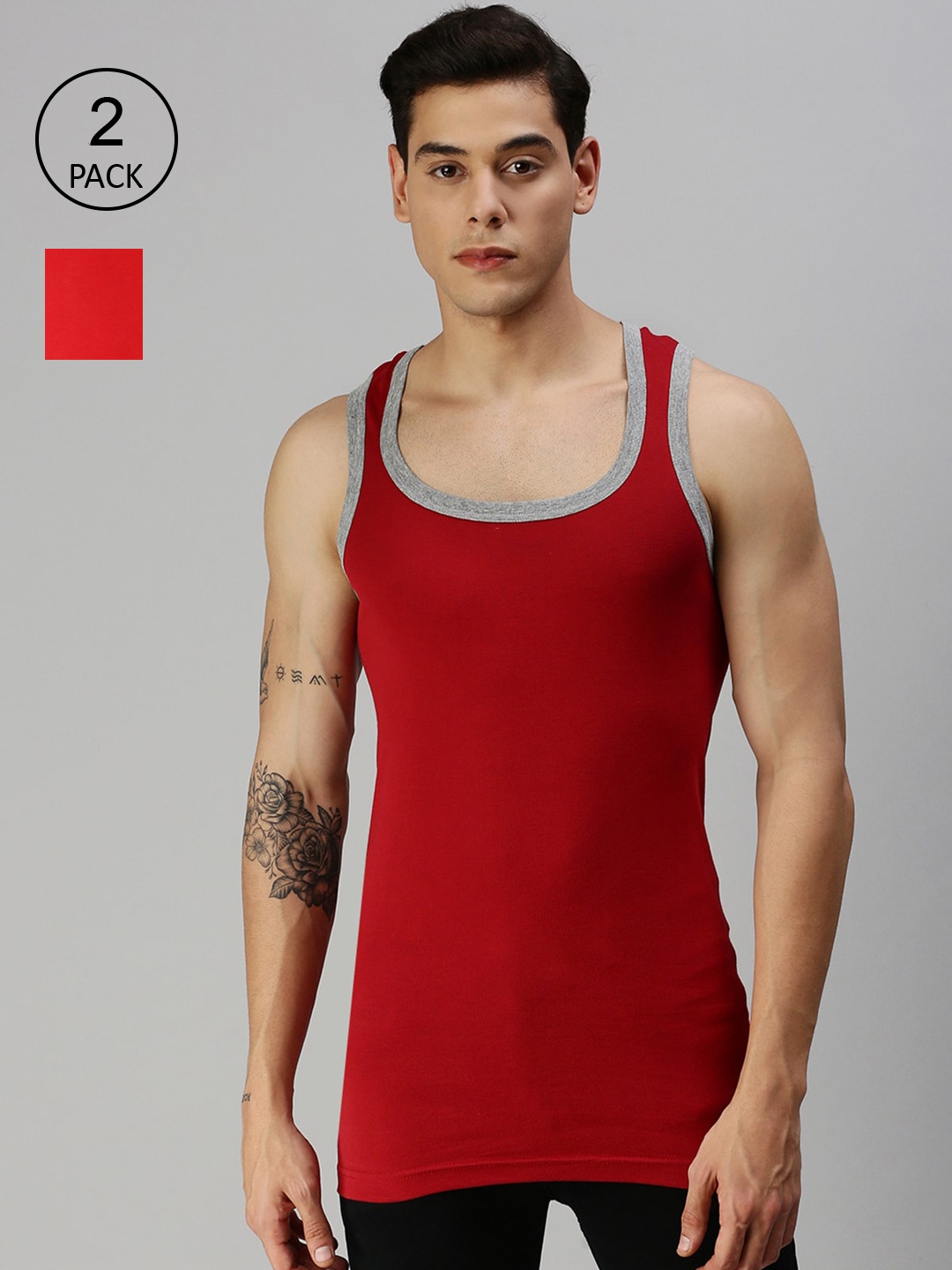 

ONN Pack of 2 Maroon & Red Cotton Gym Vests