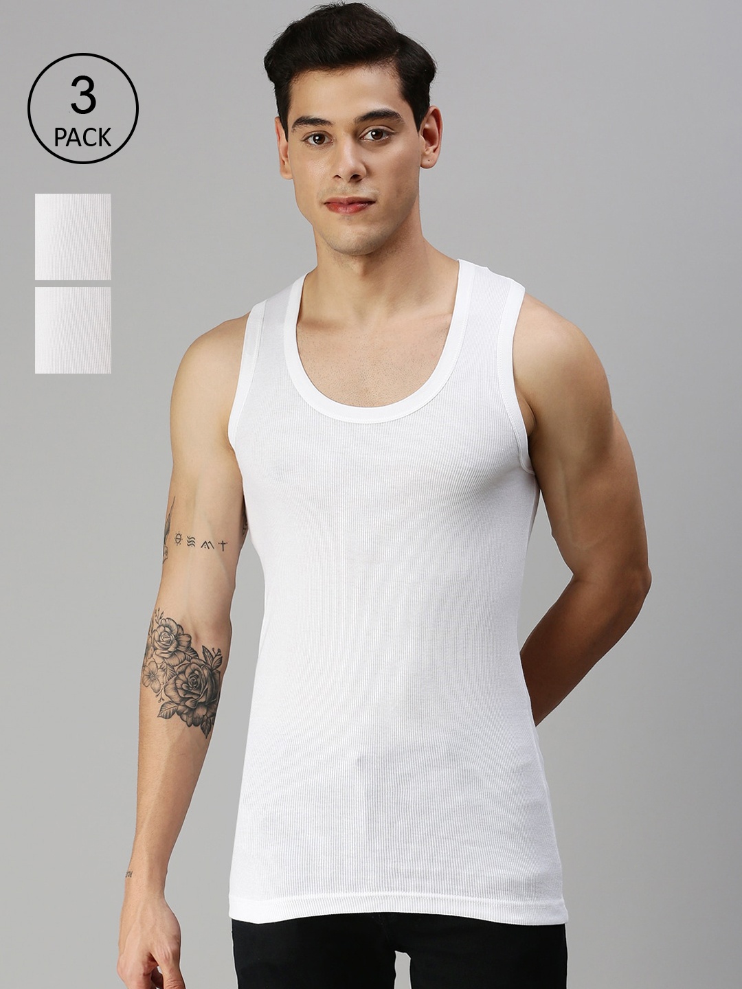 

ONN Men White Solid Pure Cotton Gym Vests Pack Of 3