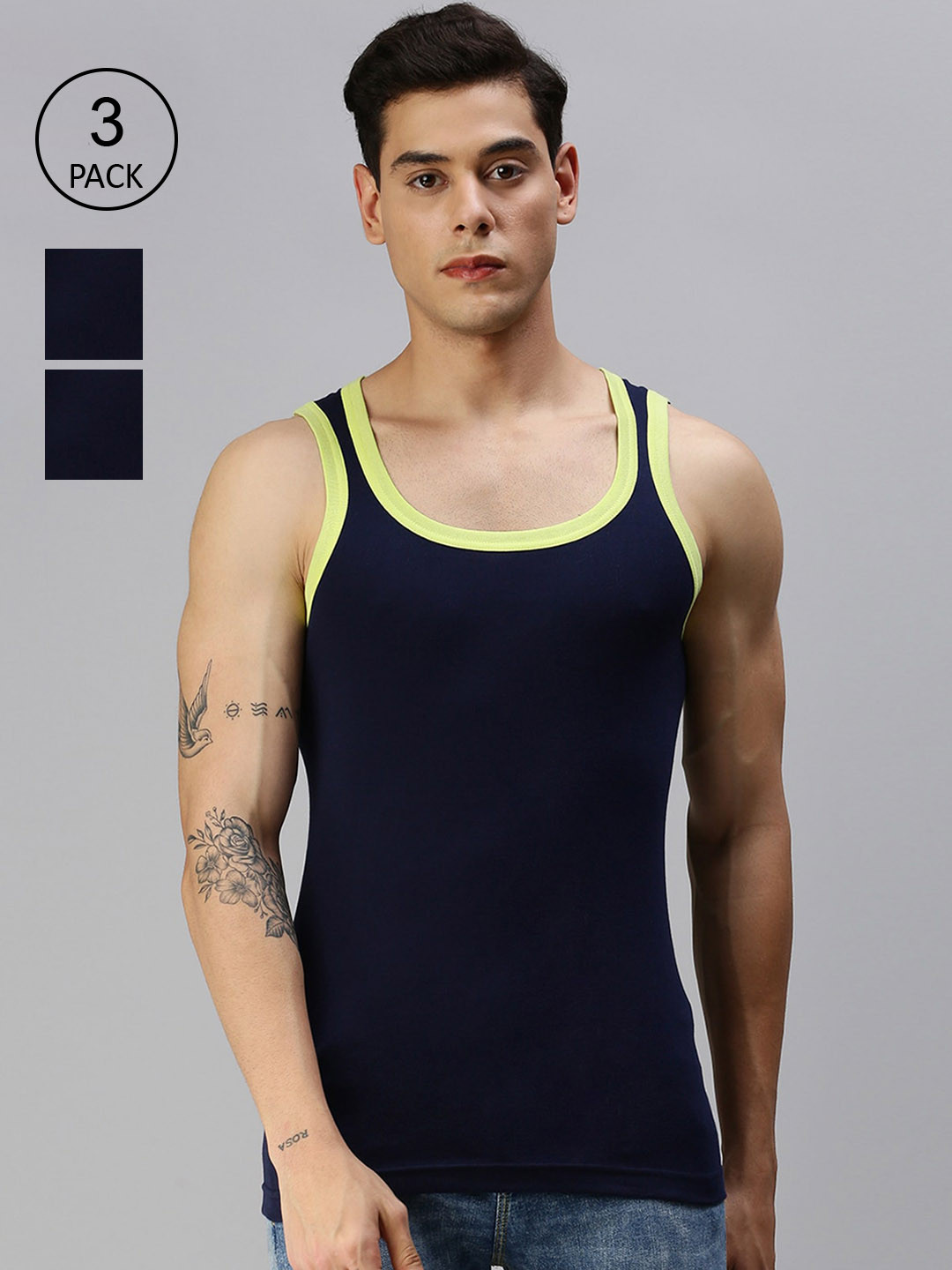 

ONN Boys Pack of 3 Men Navy Blue Solid Innerwear Vest