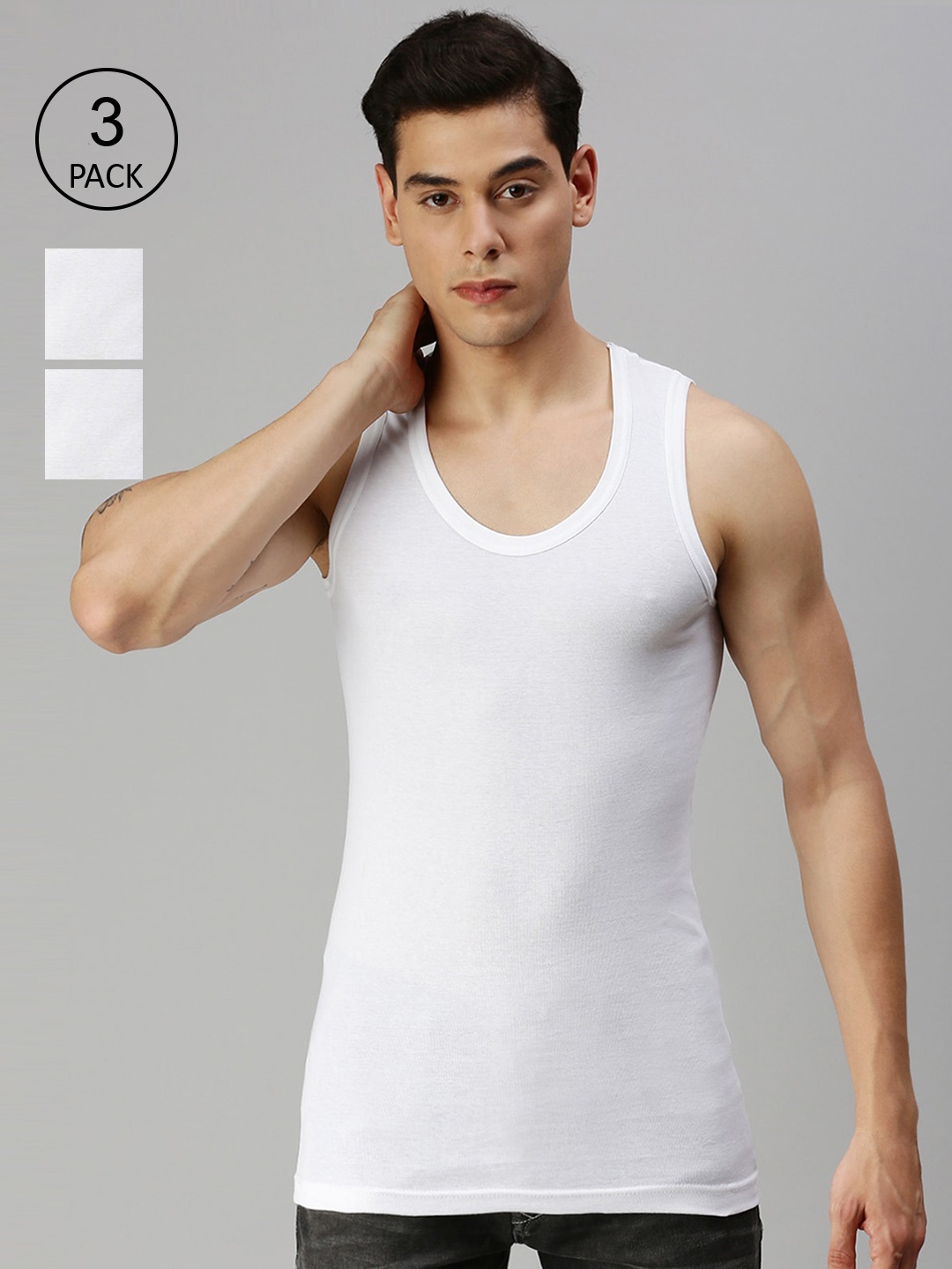 

ONN Men Pack of 3 White Pure Cotton Innerwear Vests ONN_131_WH_XS_3PC