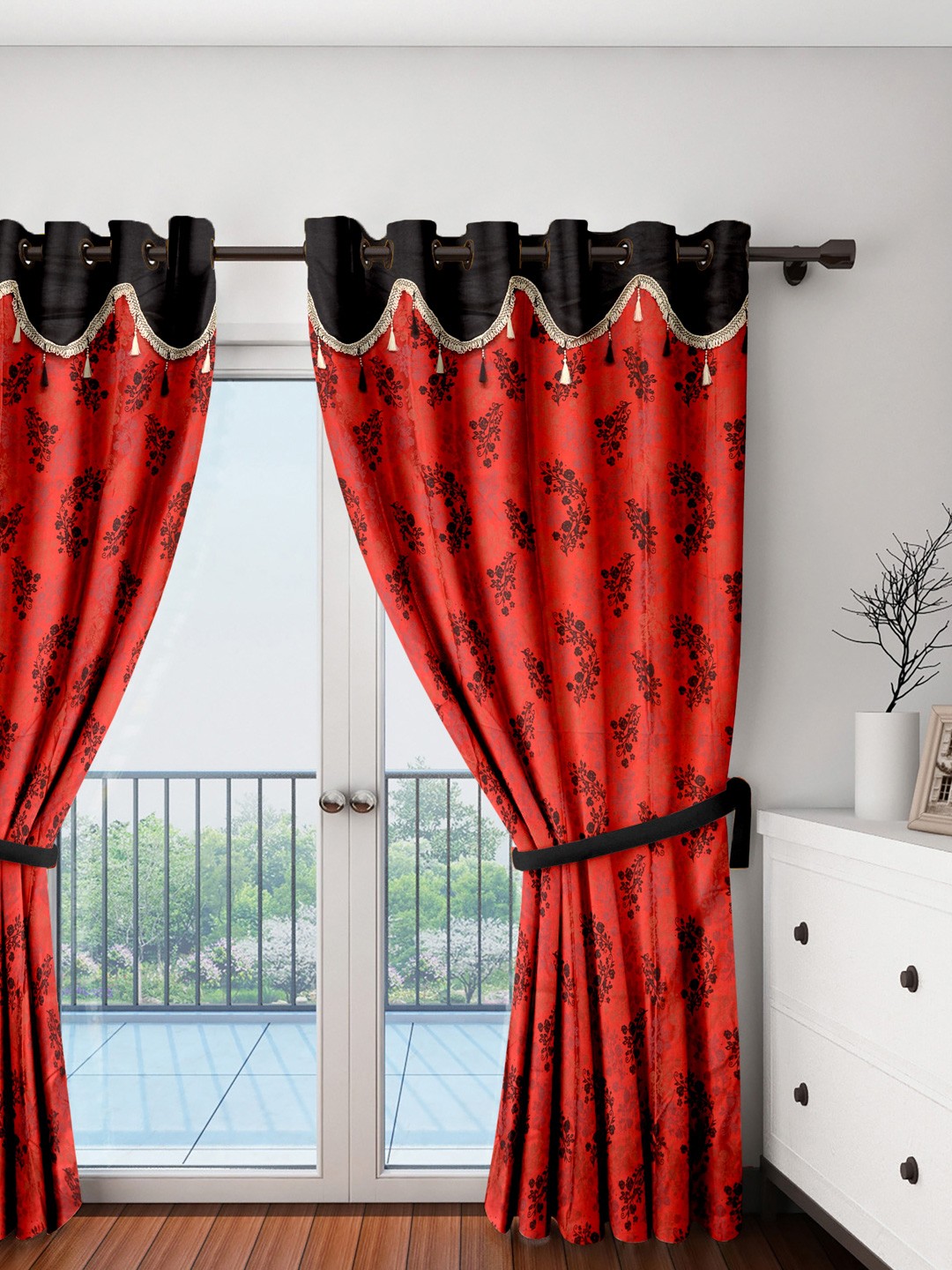 

Cortina Red Set of 2 Printed Long Door Curtains
