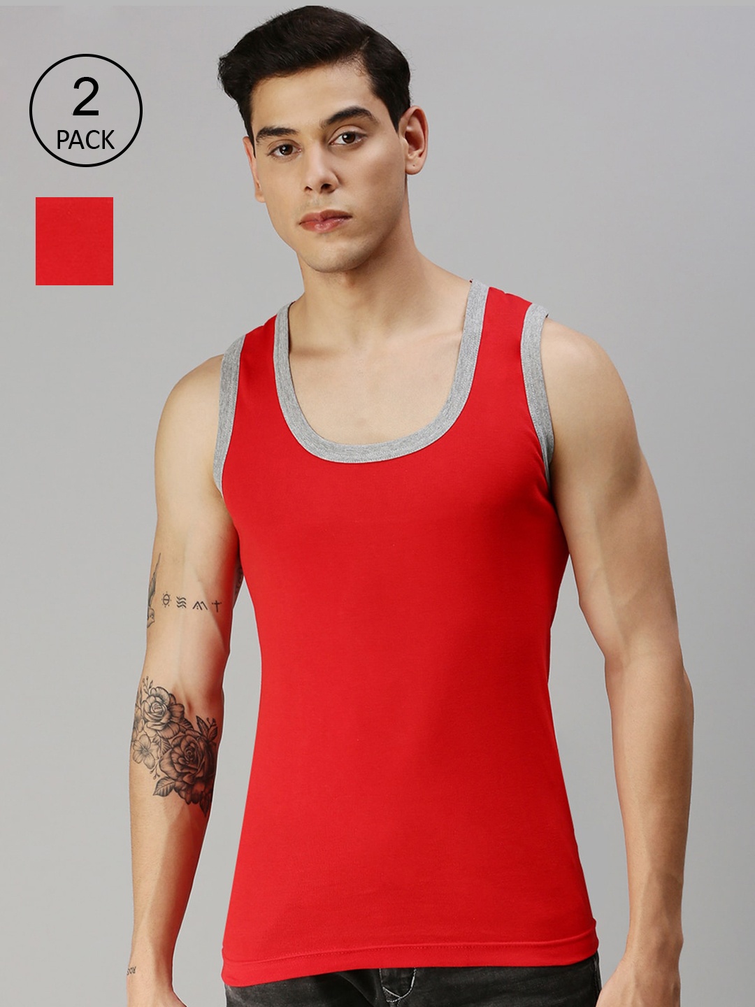 

ONN Men's Pack of 2 Red Pure Cotton Innerwear Vests