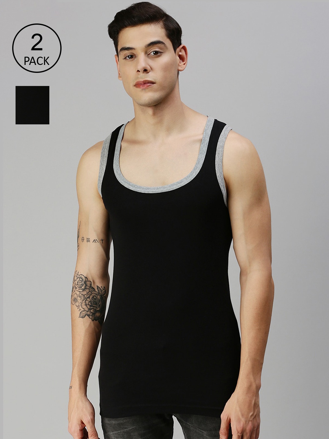 

ONN Men Pack of 2 Black Pure Cotton Innerwear Vests ONN_141_BLK_XS_2PC
