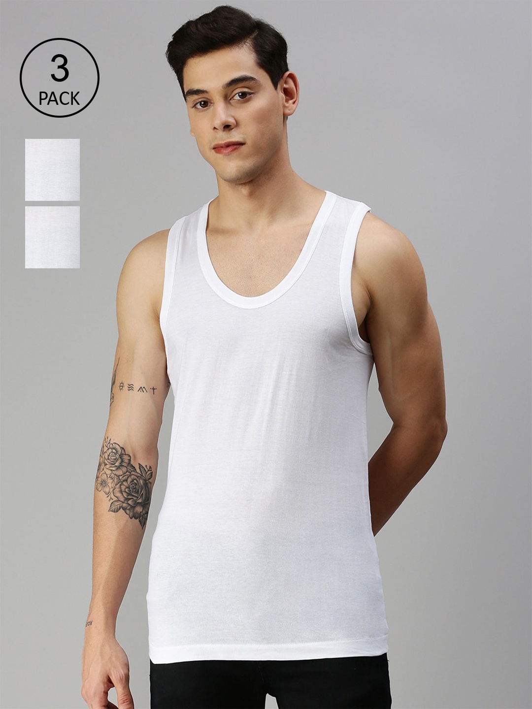 

ONN Men Pack Of 3 Solid Pure Premium Cotton Undershirt ONN_221_WH_M_3PC, White