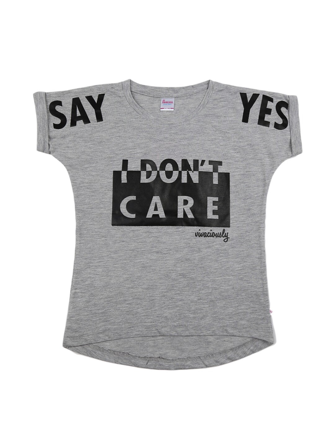 

V-Mart Girls Grey & Black Typography Printed T-shirt