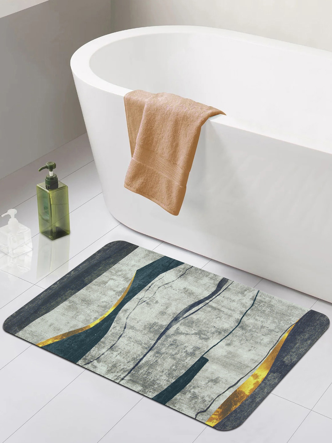 

Story@home Grey Printed Napa Leather 120 GSM Anti Slip Bath Rug