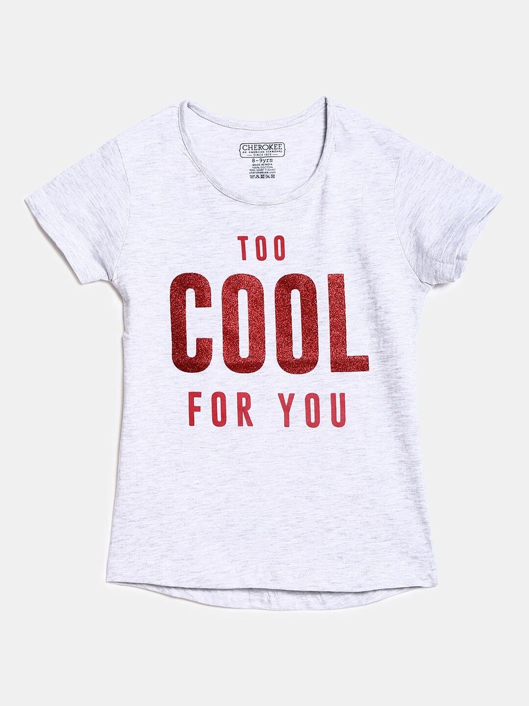

Cherokee Girls Grey & Red Typography Printed Pure Cotton T-shirt