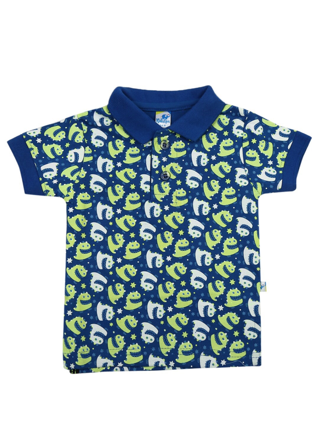 

V-Mart Kids Blue Printed Polo Collar Raw Edge T-shirt