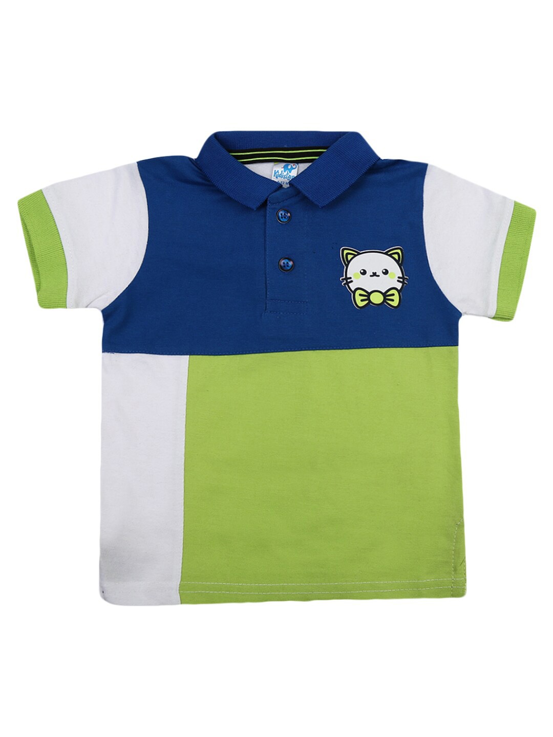 

V-Mart Kids Green & Navy Blue Polo Collar Applique T-shirt