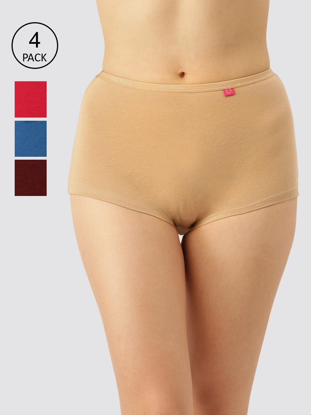 

Dollar Missy Pack of 4 Cotton with Spandex Solid Boy Shorts, Assorted