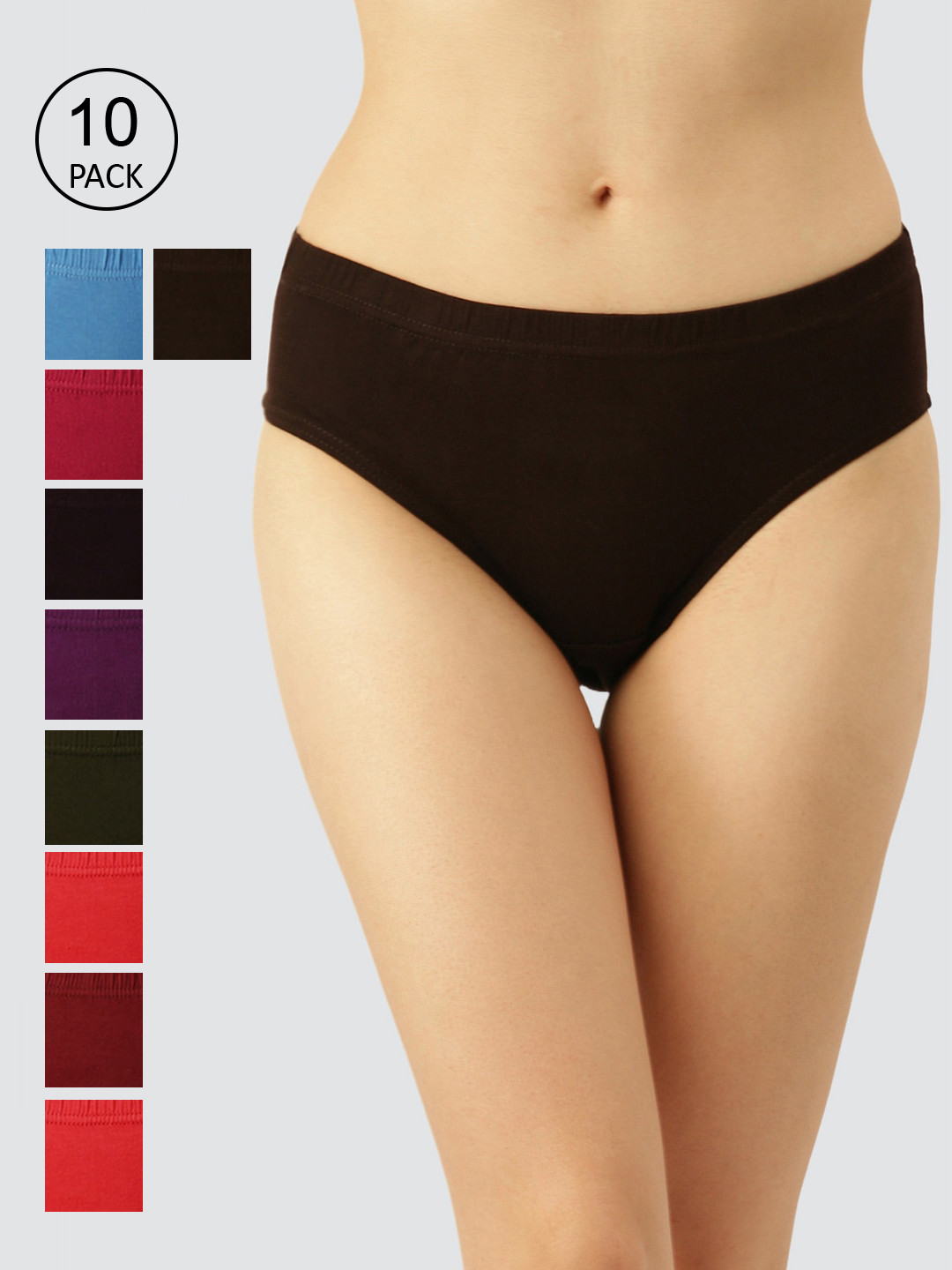 

Dollar Missy Pack of 10 Combed Cotton Solid Hipster Briefs, Assorted
