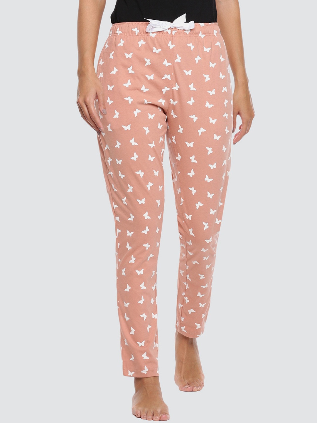 

Dollar Missy Peach Cotton Printed Lounge Pants