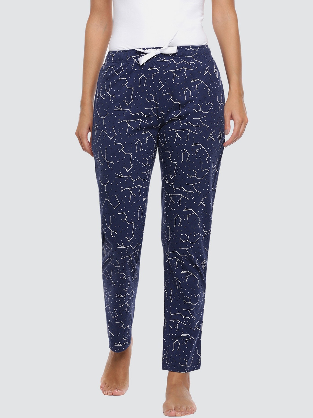 Dollar Missy Women Navy Blue Printed Cotton Lounge Pants